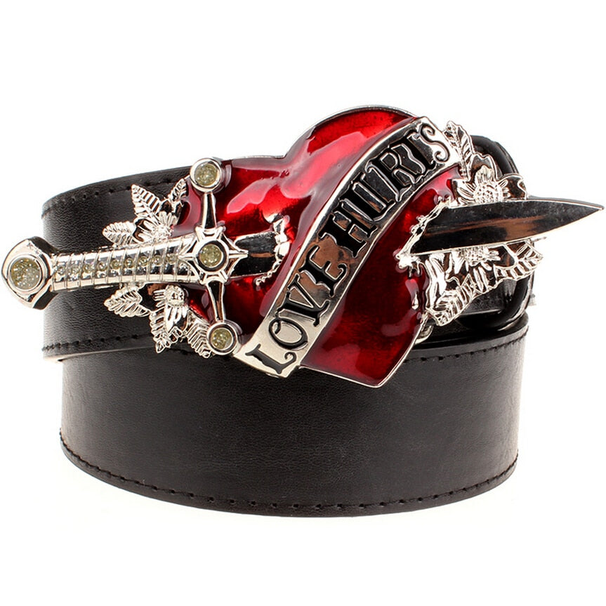 Metal Enameled Heart Men Biker Style Belt