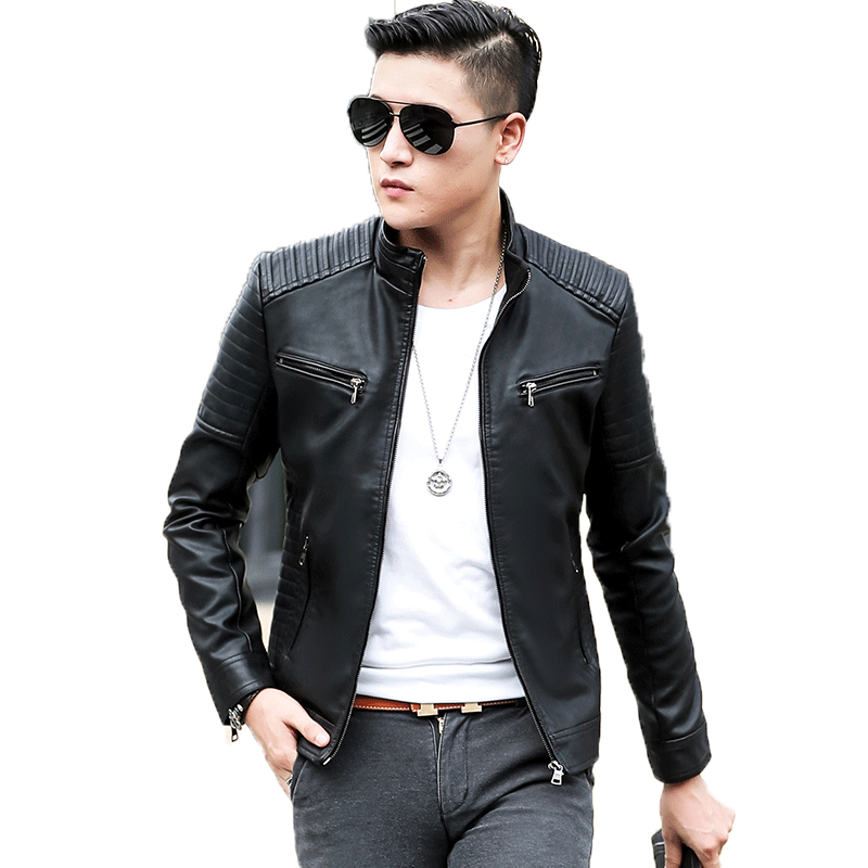 Casual Biker Zipper Solid Leather Jacket