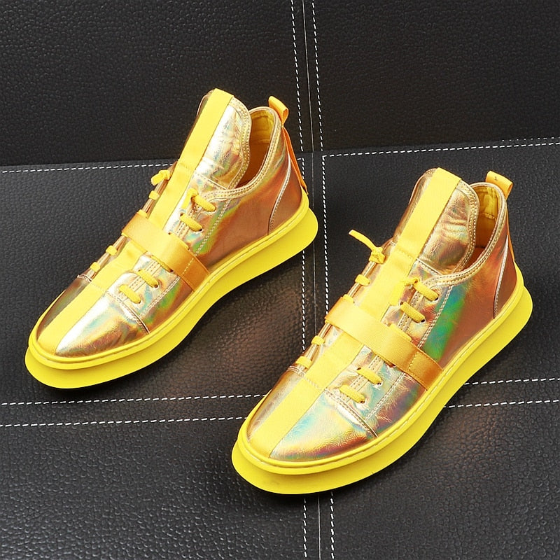 Glossy Casual Contrast Colour Youth Thick Bottom Style Men Sneaker