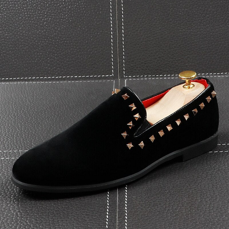Casual Breathable Pointed Toe Slip on with Square Rivets Men Loafers