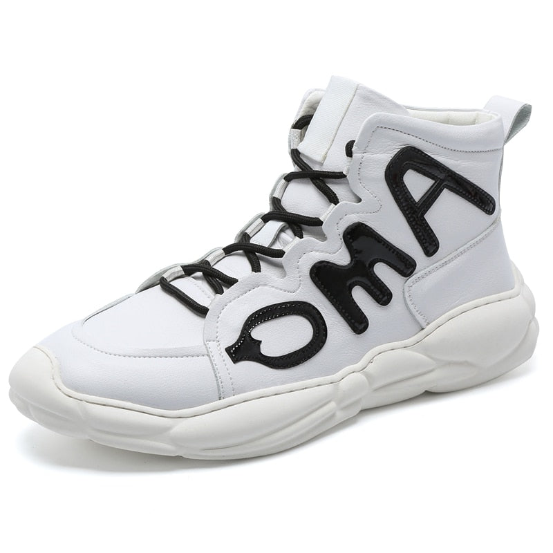 Thick Sole High Top With Letter Patch Style Men Sneaker