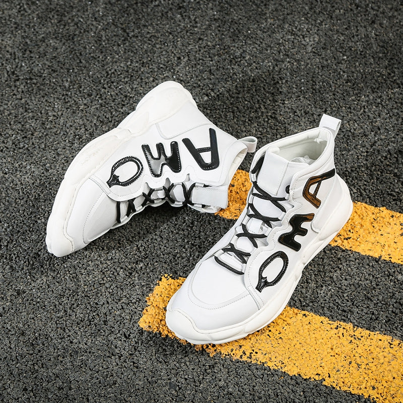 Thick Sole High Top With Letter Patch Style Men Sneaker