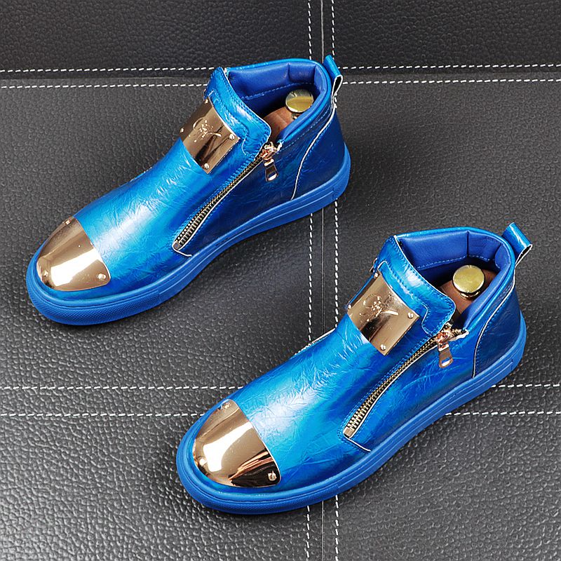 Casual Metal Decoration Double Zipper High Top Men Sneaker