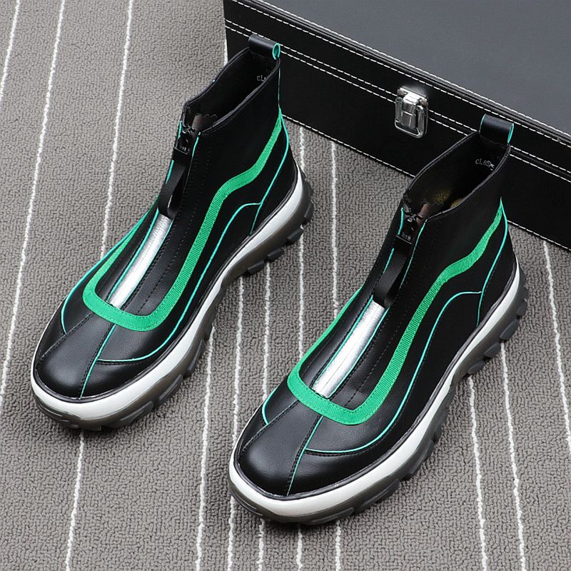 High Top Microfiber with Zipper Thick Bottom Sneaker