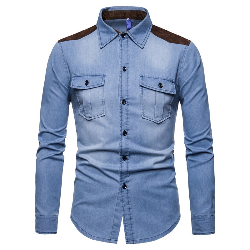 Chemise en jean à manches longues et épaules doublées