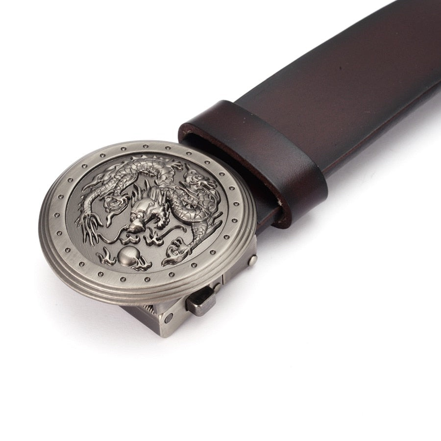 Dragon Pattern Round Buckle Leather Belt