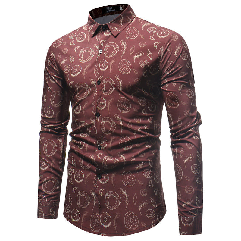 Donut Pattern Print Men Slim Fit Long Sleeves Shirt - FanFreakz