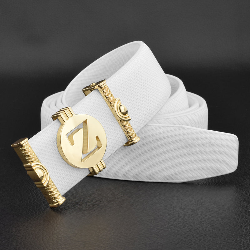 Letter Z Round Metal Buckle Men Leather Belt