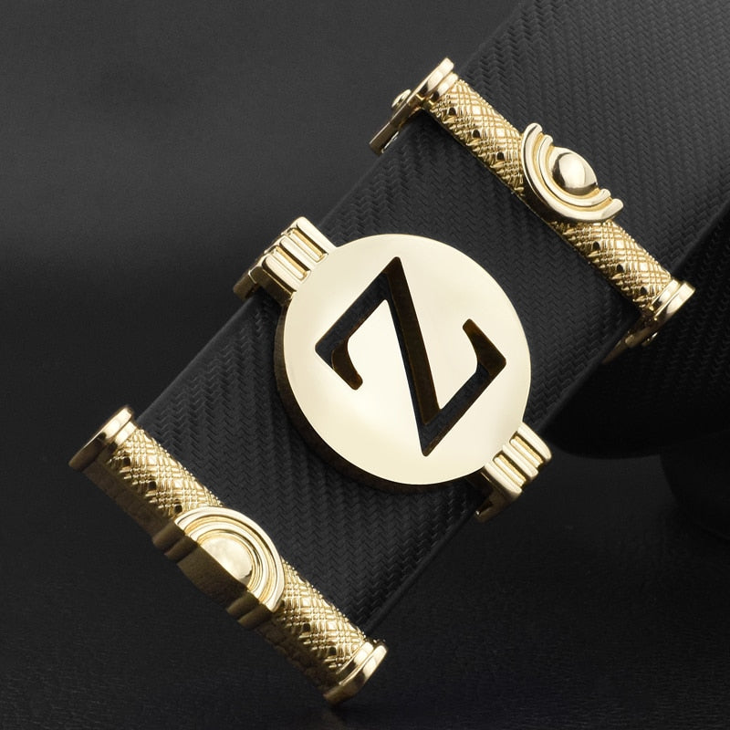 Letter Z Round Metal Buckle Men Leather Belt