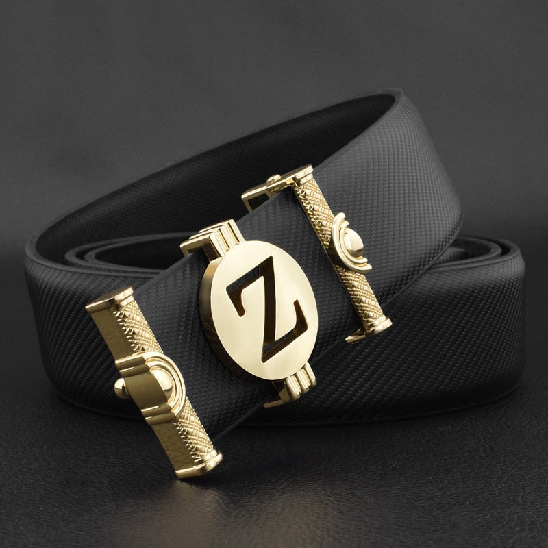 Letter Z Round Metal Buckle Men Leather Belt