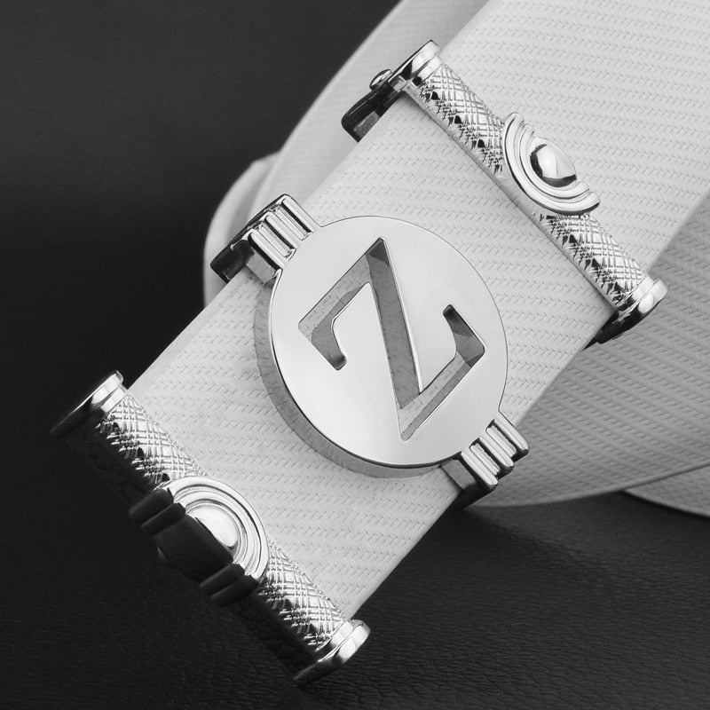 Letter Z Round Metal Buckle Men Leather Belt