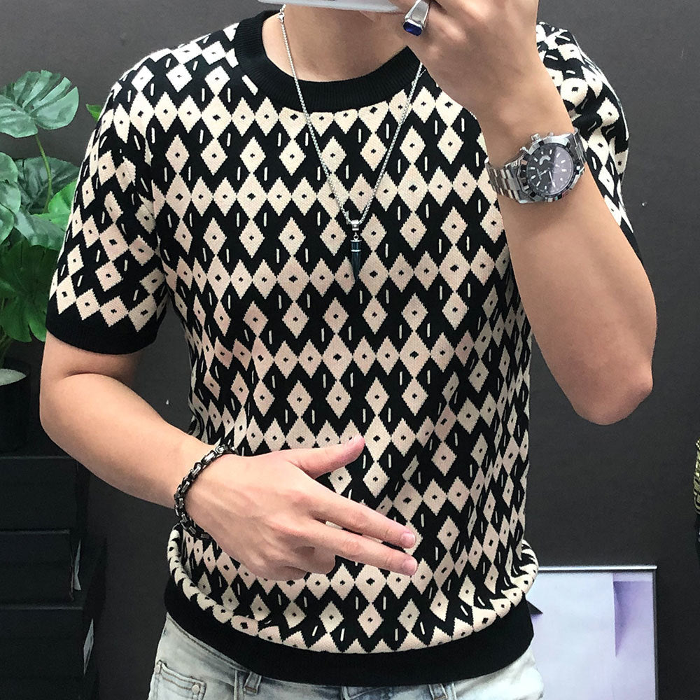 Diamond Contrast Knit T-Shirt