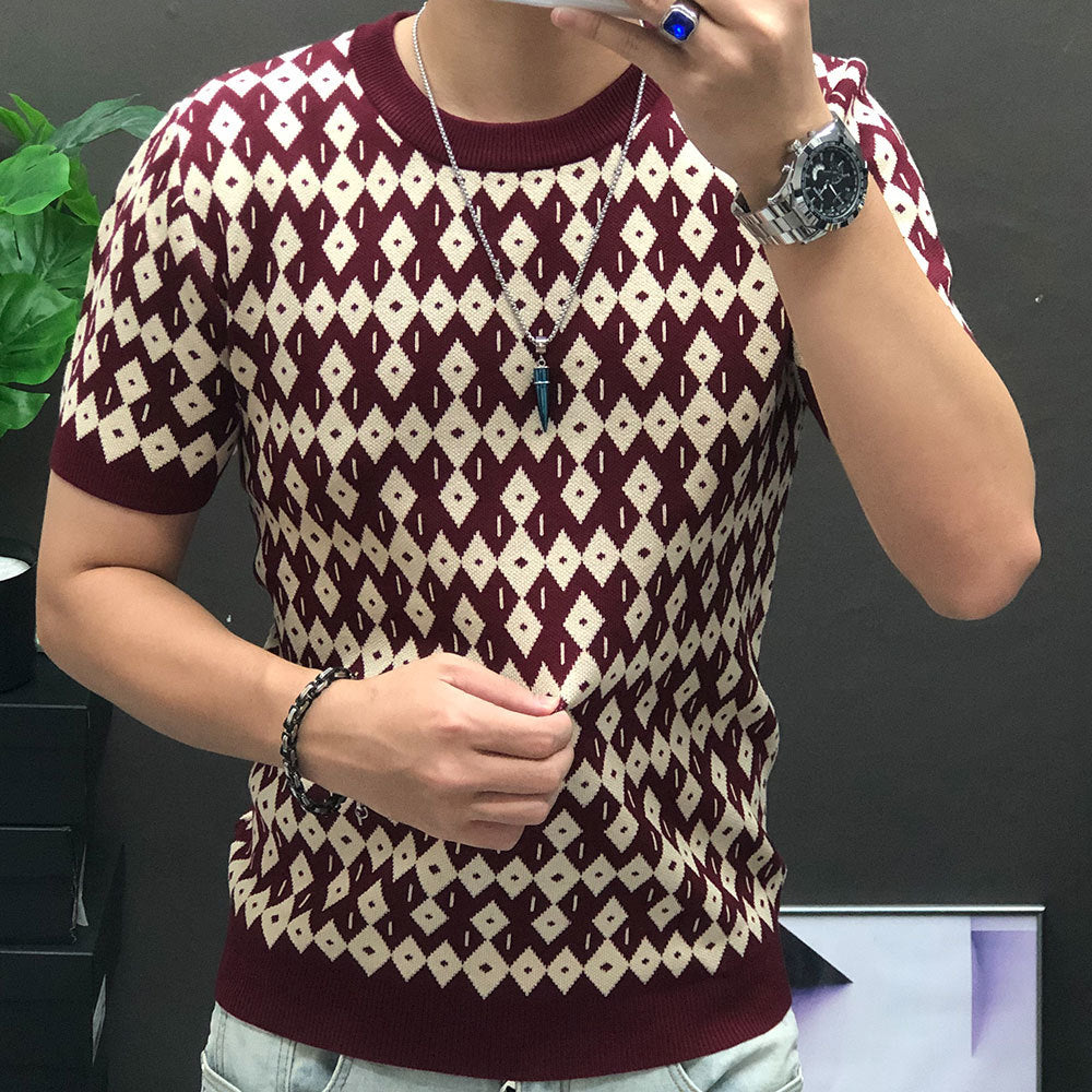 Diamond Contrast Knit T-Shirt