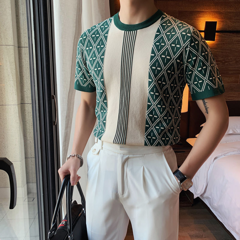 Diamond Plus Pattern Knitted T-Shirt