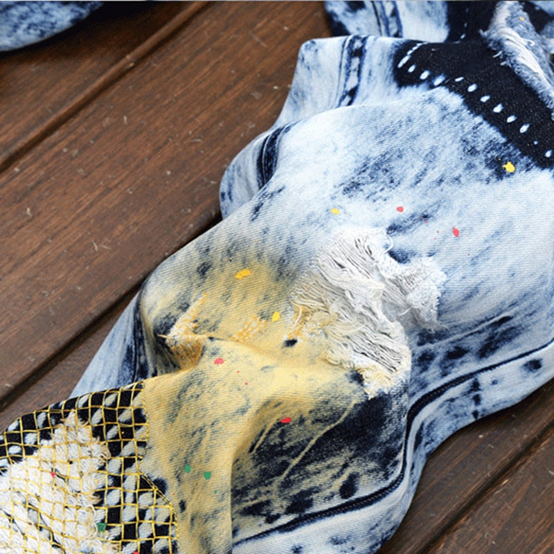 Patchwork Vintage Cotton Ripped Jeans