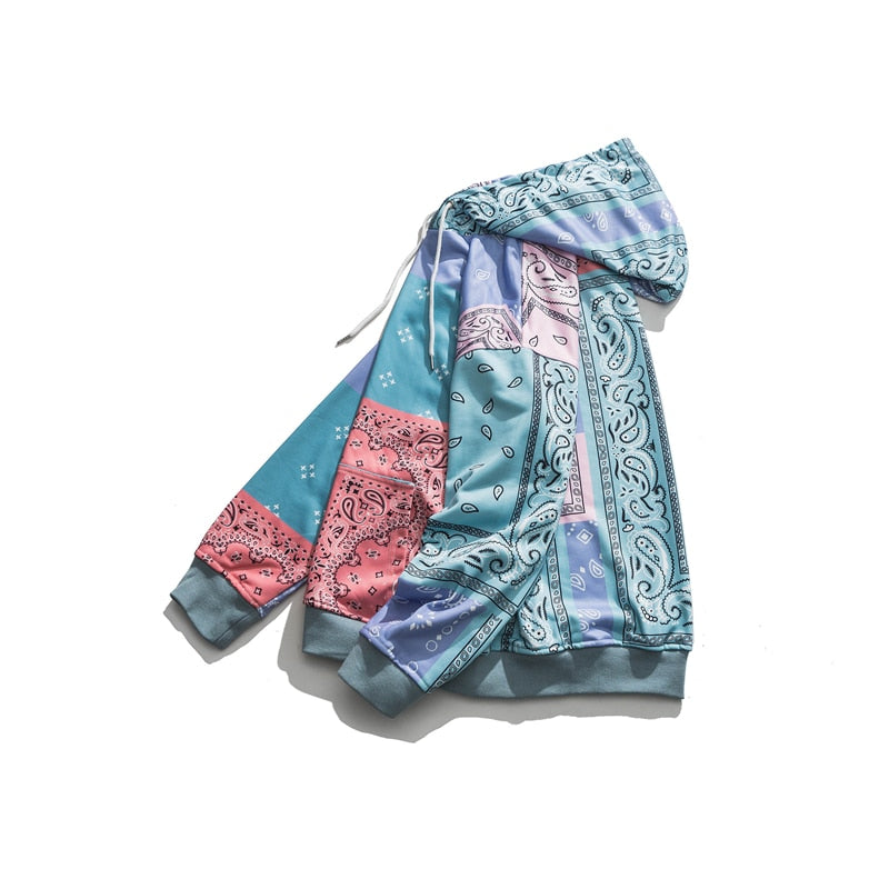 Blue Bright Bandana Printed Oversized Hoodies
