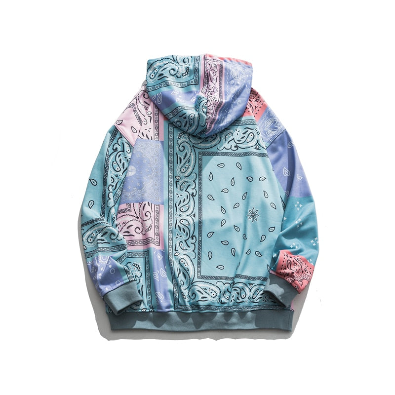 Blue Bright Bandana Printed Oversized Hoodies