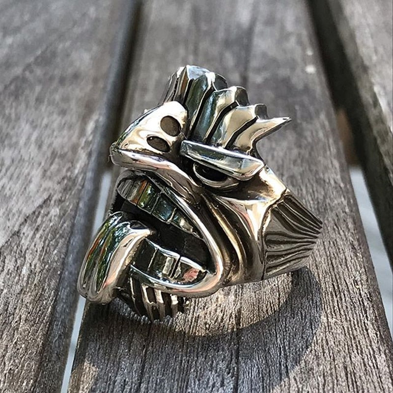 Bague Totem Tiki en Acier Inoxydable Mythologie Māori
