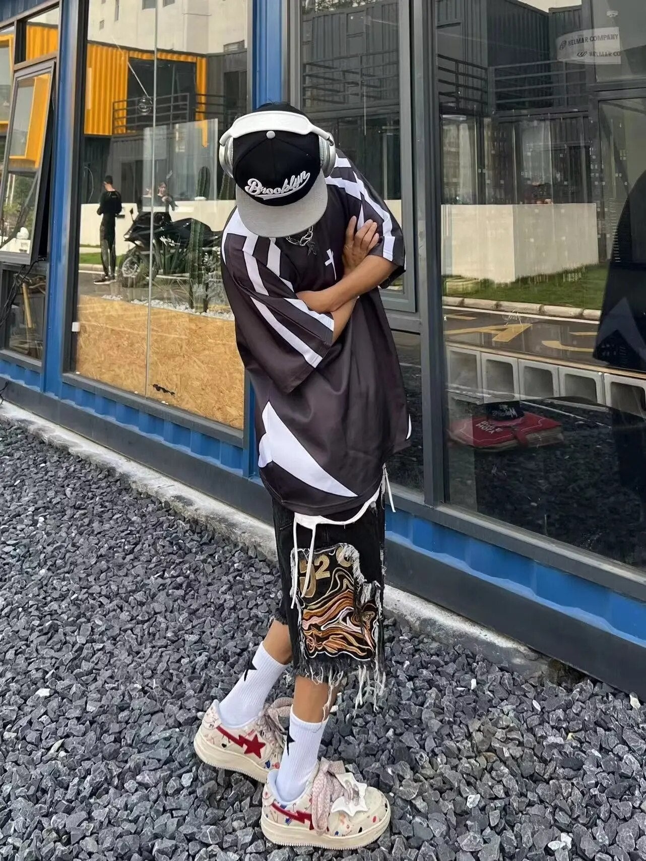 Embroidery Patchwork Ripped Denim Shorts