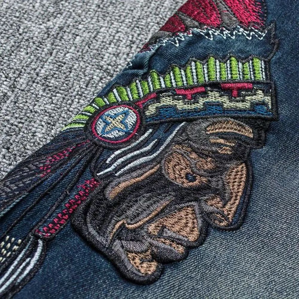 Embroidery Indian Ethnic Denim Men Jeans