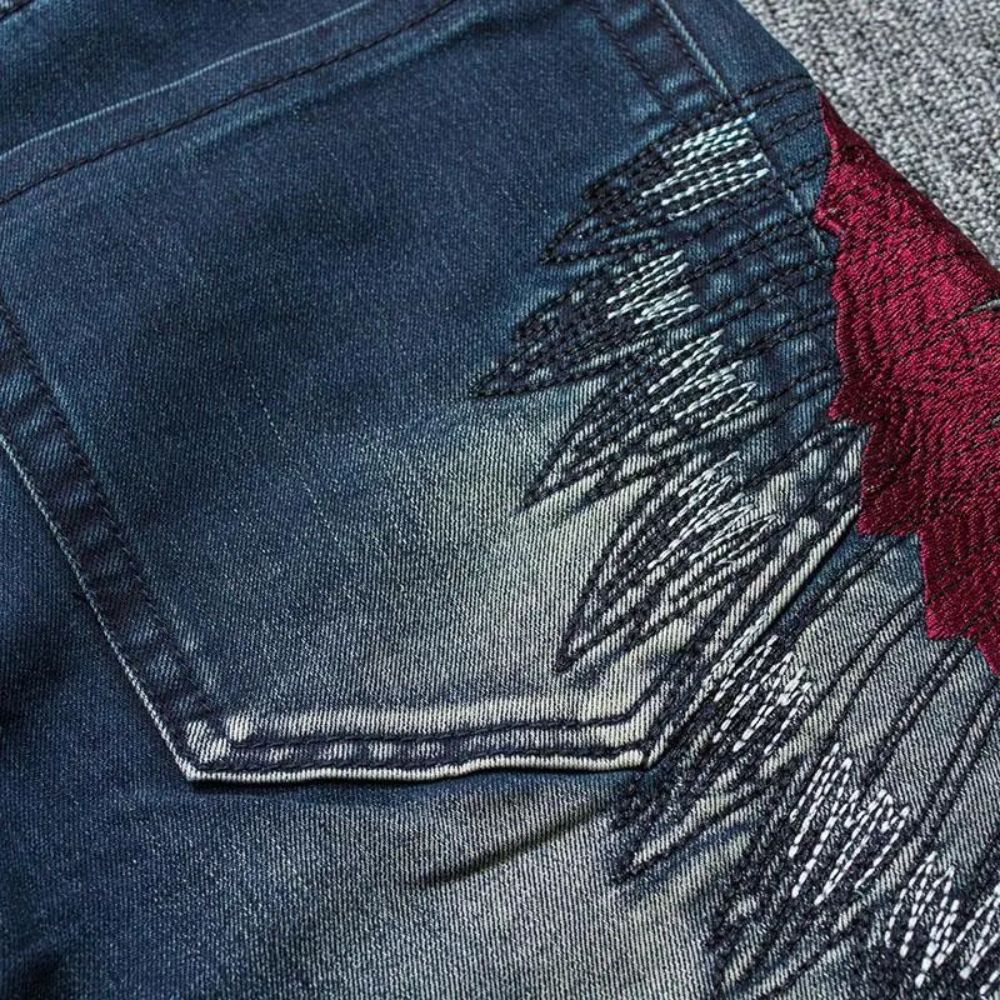 Embroidery Indian Ethnic Denim Men Jeans