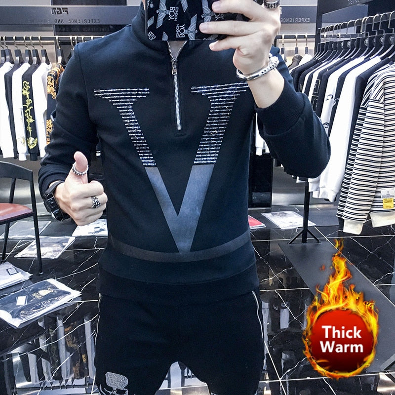 V-Letter Zip Polyester Sweatshirt
