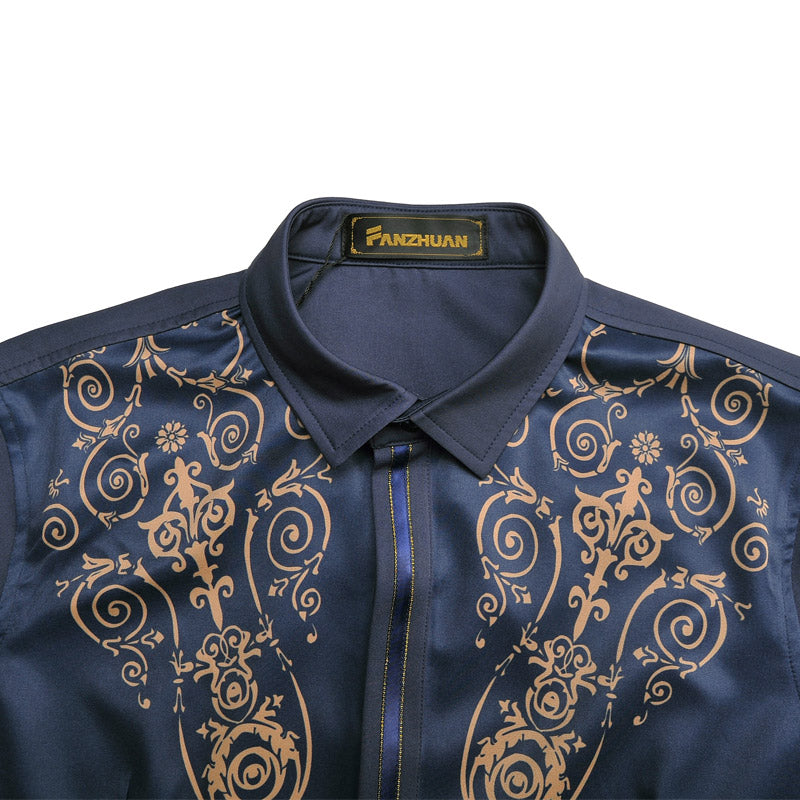 Motif floral royal sur le haut de la poitrine pour homme Slim Fit Dandy Shirt