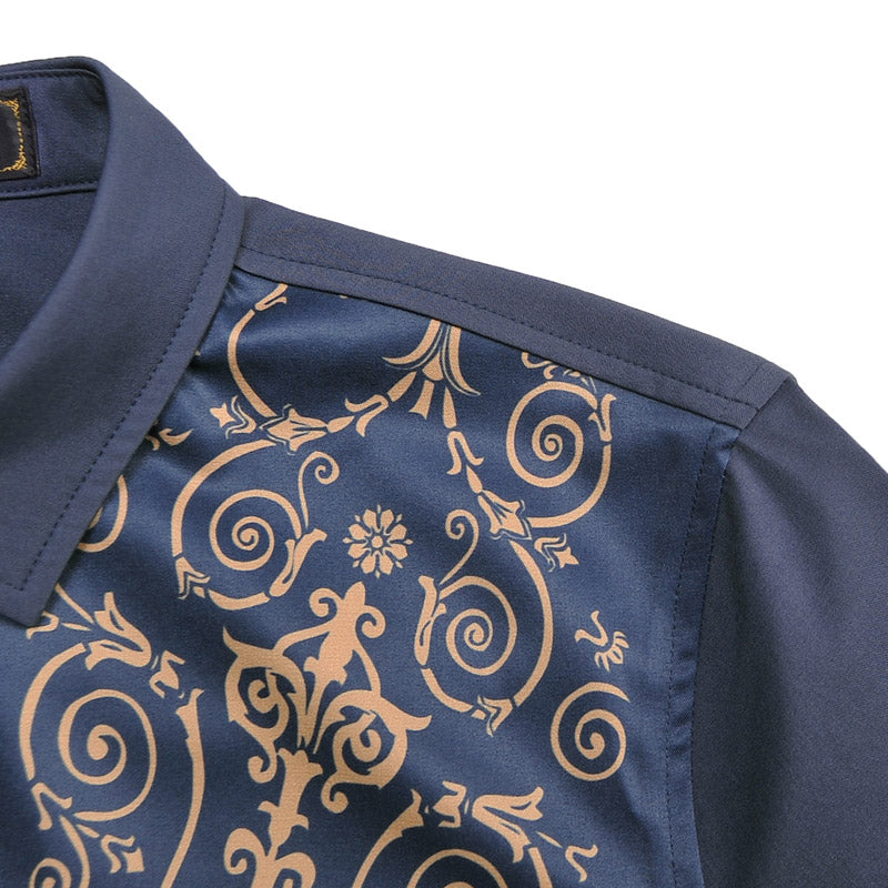 Motif floral royal sur le haut de la poitrine pour homme Slim Fit Dandy Shirt