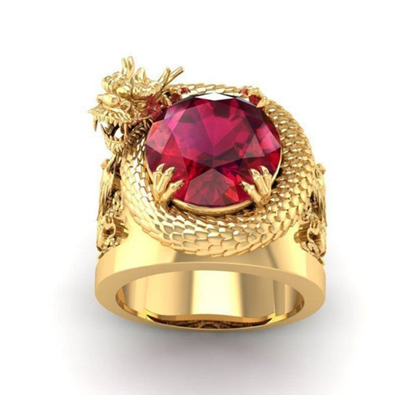 Dragon On A Gem Golden Ring