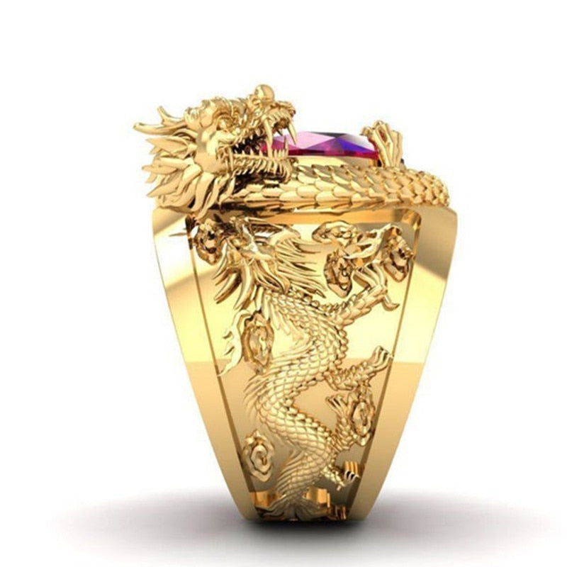 Dragon On A Gem Golden Ring