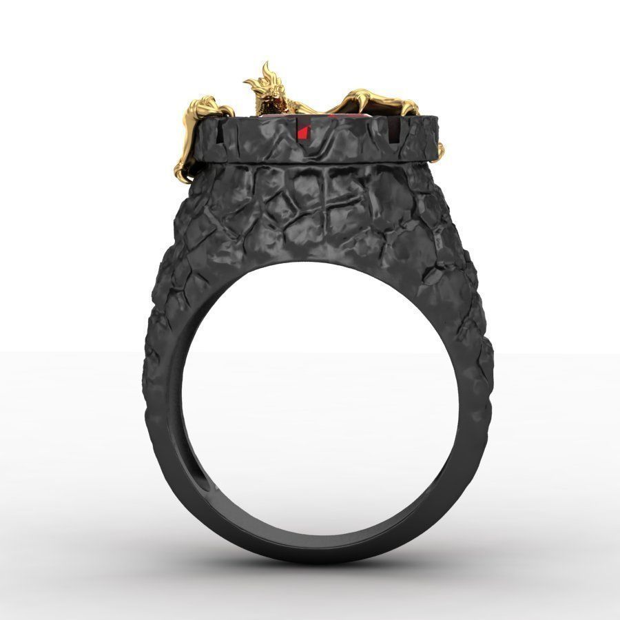 Golden Dragon On A Stone Gothic Ring