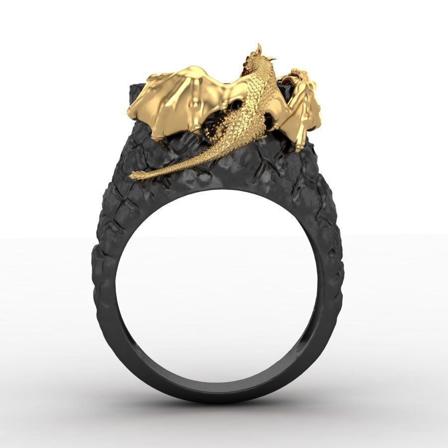 Golden Dragon On A Stone Gothic Ring