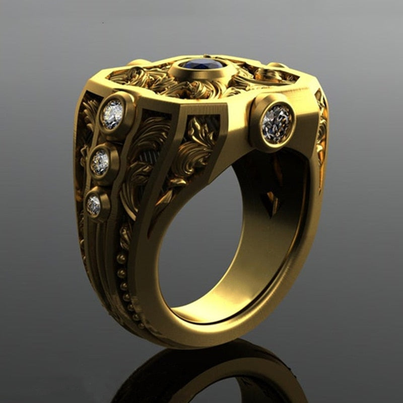 Vintage Flower Pattern Carved Crystal Ring