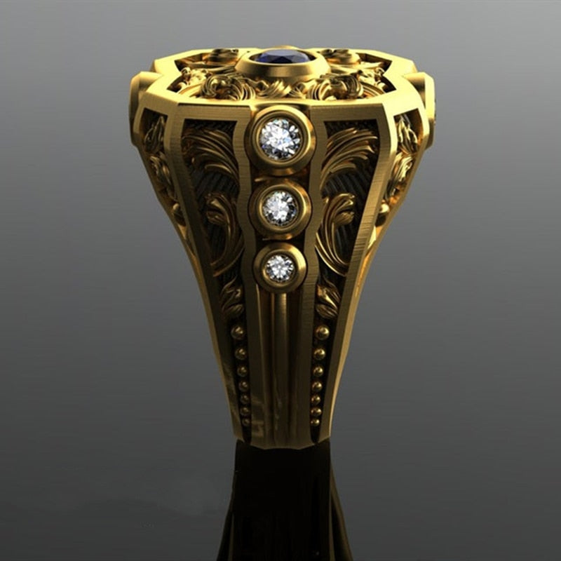 Vintage Flower Pattern Carved Crystal Ring