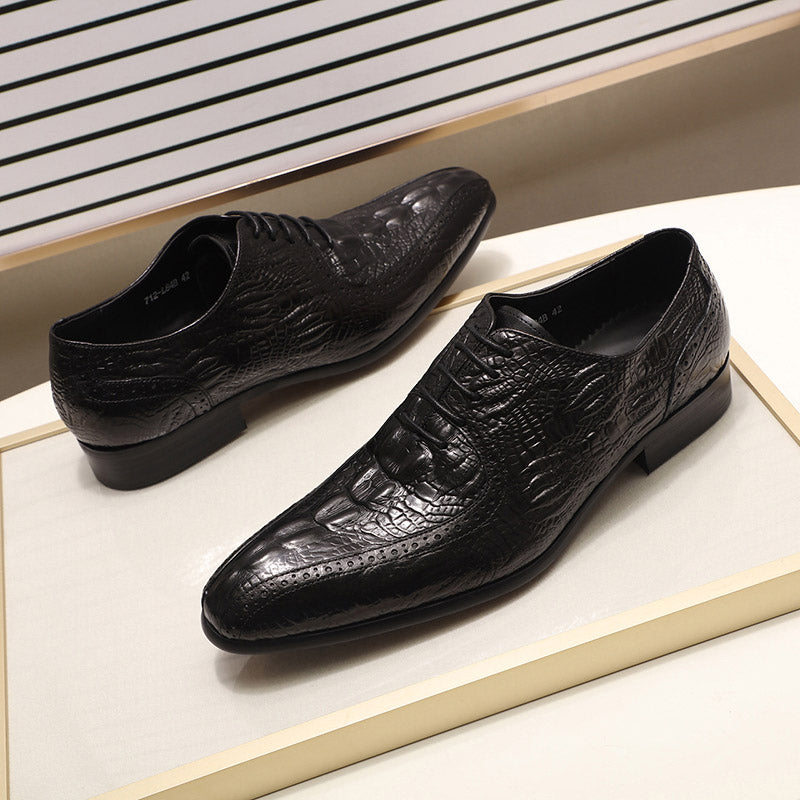 Pointed Toe Black Brown Crocodile Pattern Design Men Shoes