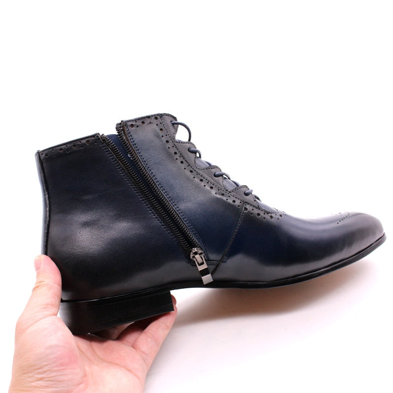 Zippered Leather Classic Look Men Ankle Boots