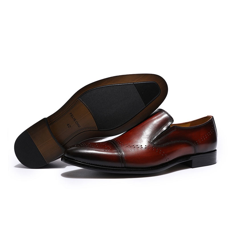 Zapato de cuero Brogue para hombre con punta en punta sin cordones