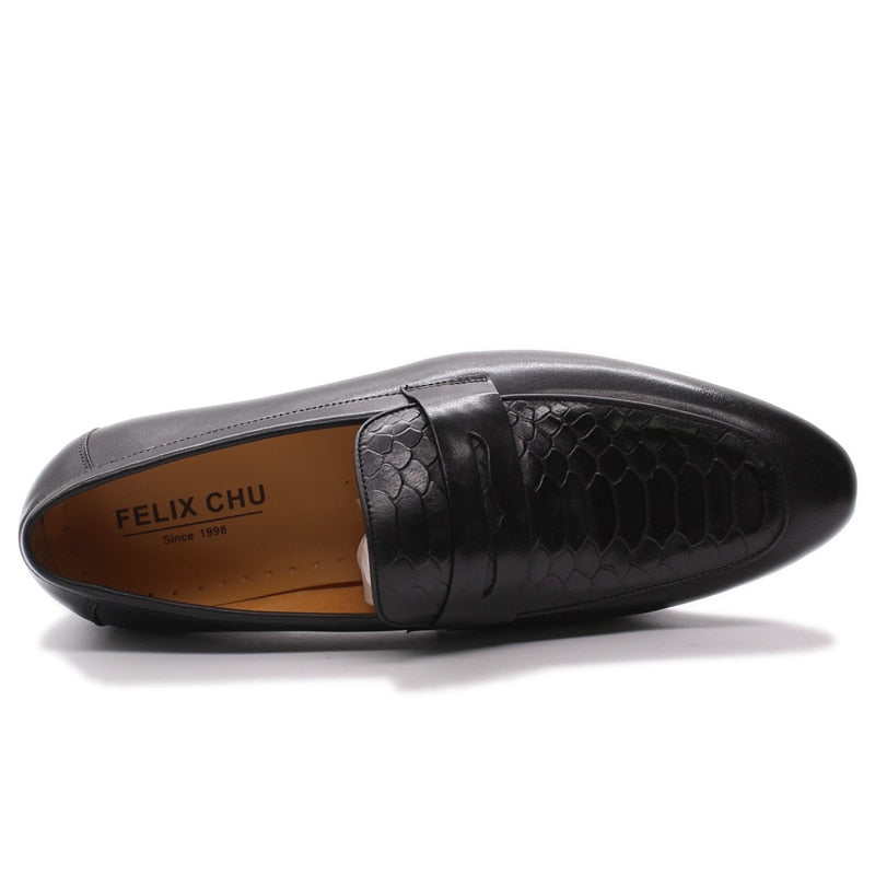 Zapatos casuales de vestir de cuero superior con estampado de serpiente para hombres