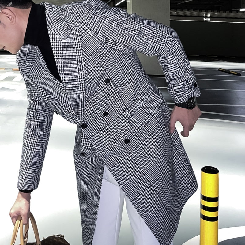 Manteau croisé à carreaux de style coréen