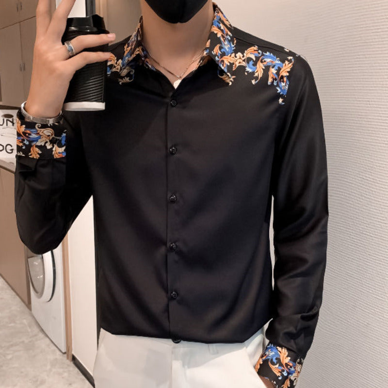 Blue Gold Printed Slim Fit Shirt