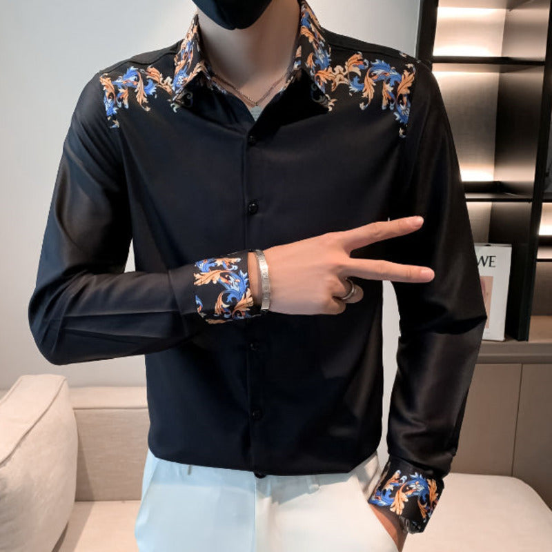 Blue Gold Printed Slim Fit Shirt