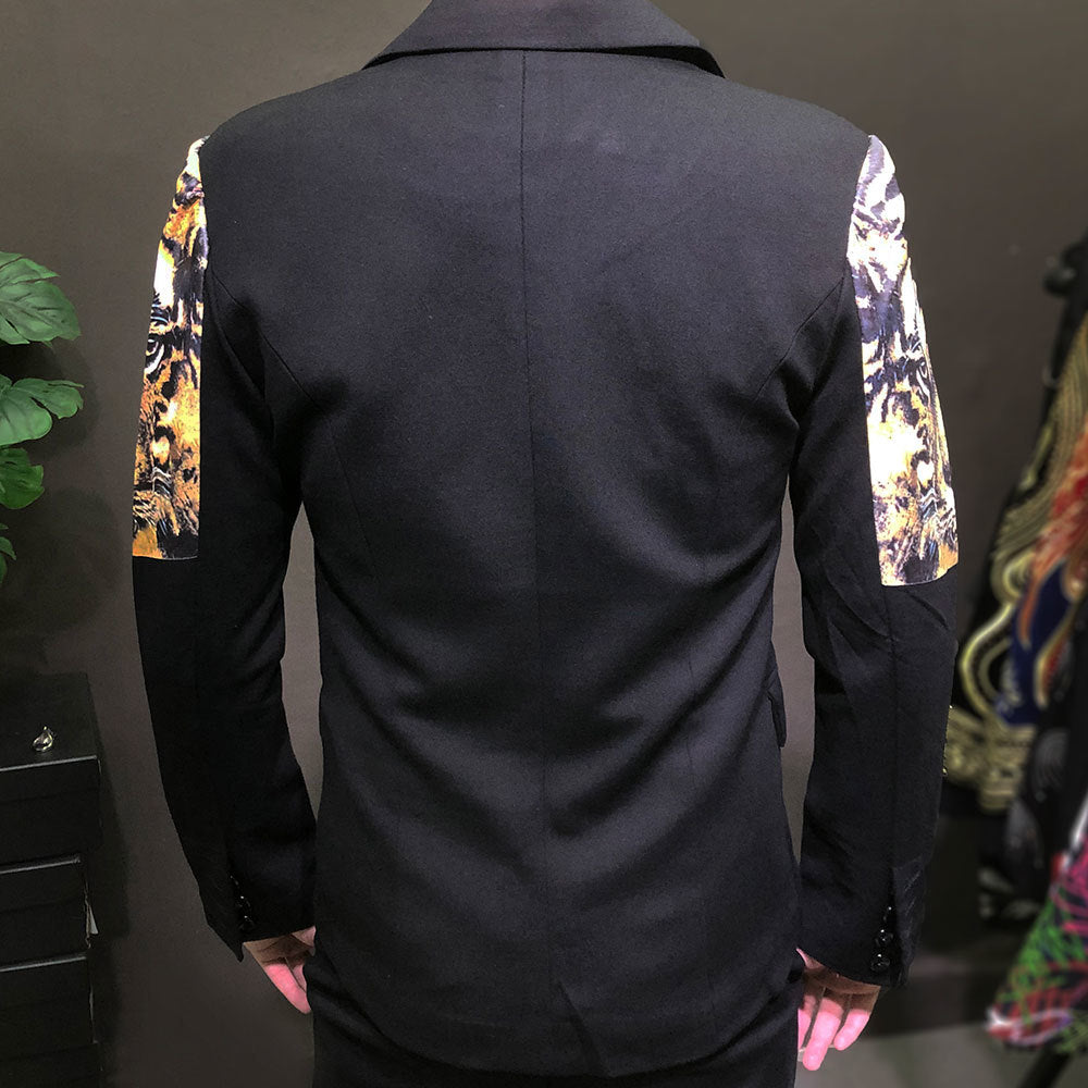 Tiger Head Print Pattern Black Blazer