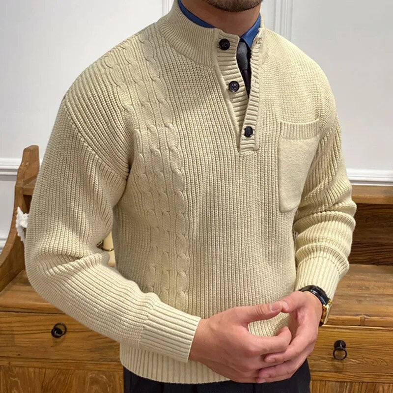 Pocket Knitted Button Sweatshirt