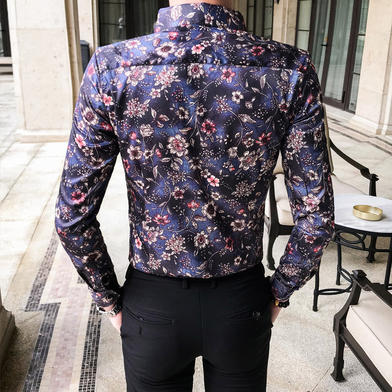 Camisas de manga larga para hombre de estilo ajustado con estampado Floral Bloom