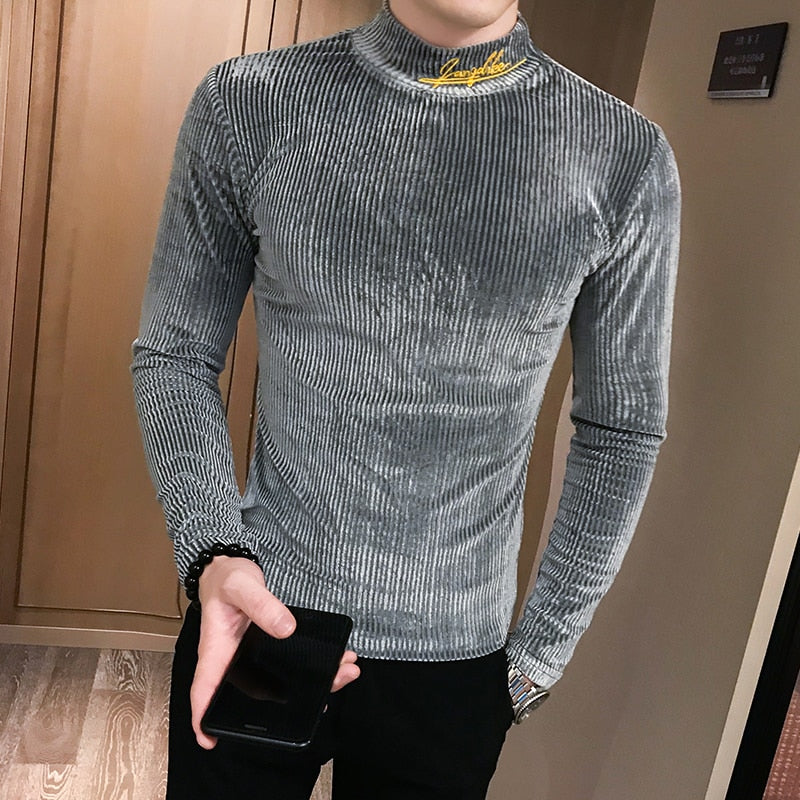 Sudadera informal de manga larga con cuello alto para hombre, estilo sencillo y ajustado
