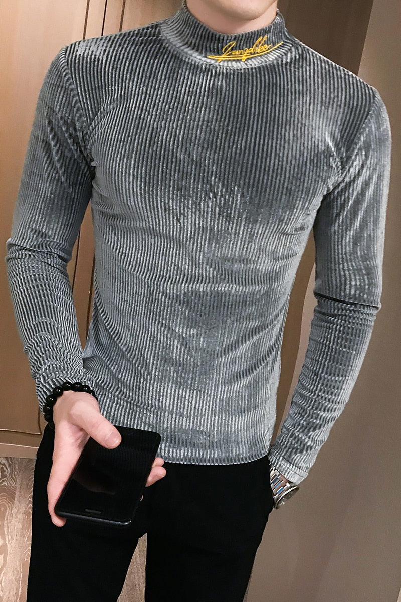 Sudadera informal de manga larga con cuello alto para hombre, estilo sencillo y ajustado