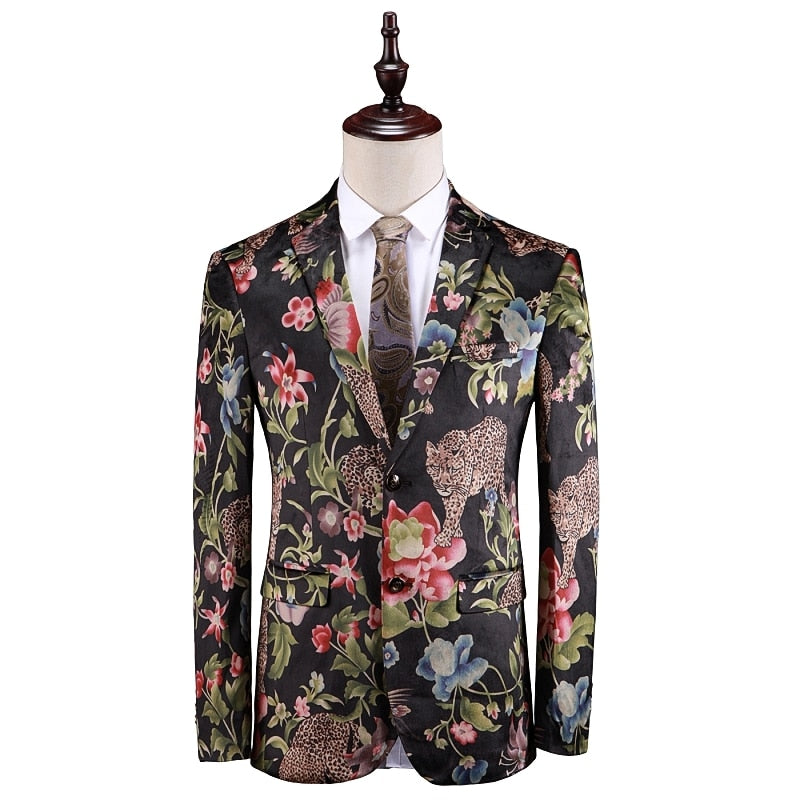 Animal Floral Printing Costume Style Men Slim Fit Blazer - FanFreakz