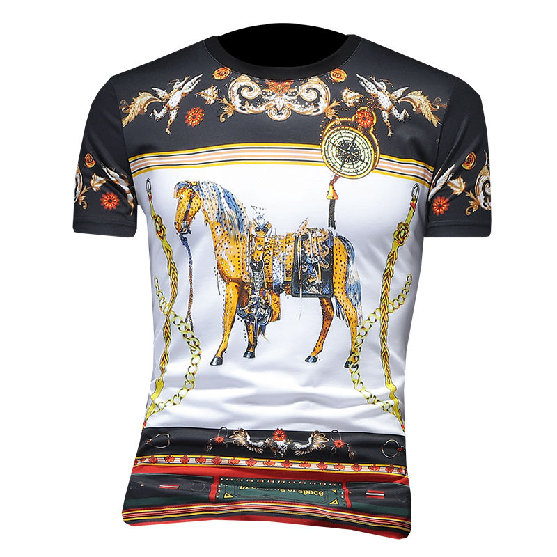 T-shirt imprimé de style baroque de boussole de cheval