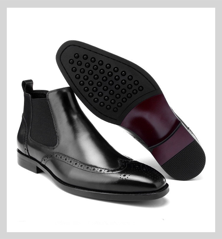 Botines de cuero lisos con punta en punta para hombre