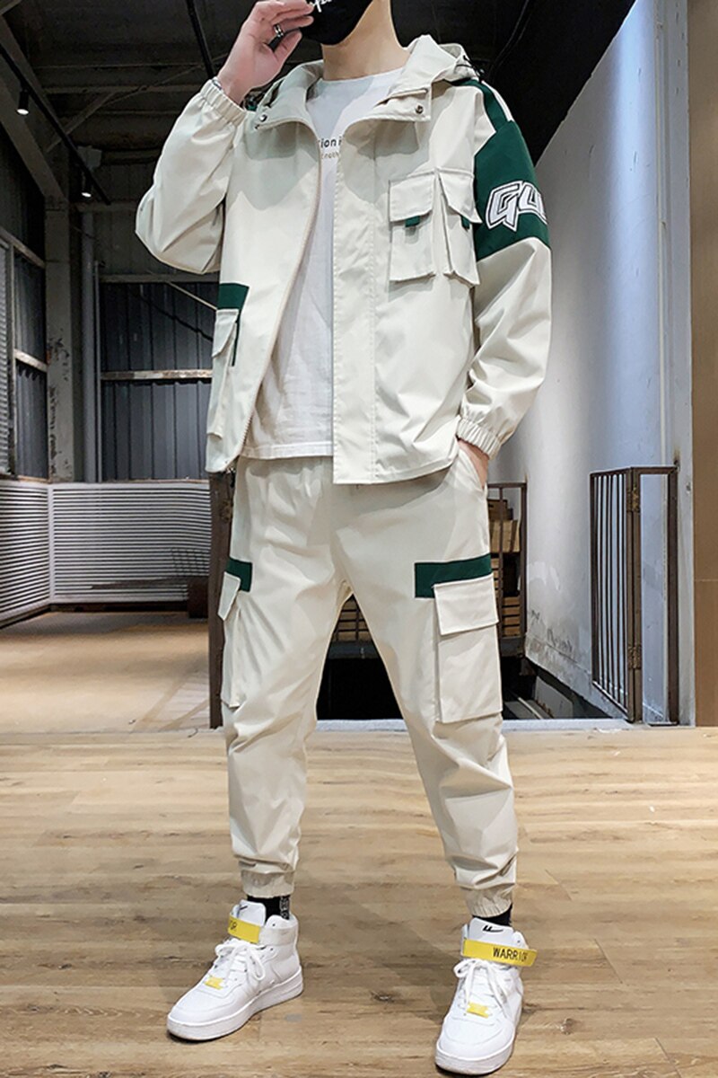 Elastic Waisted Jacket Cargo Tracksuit Sets